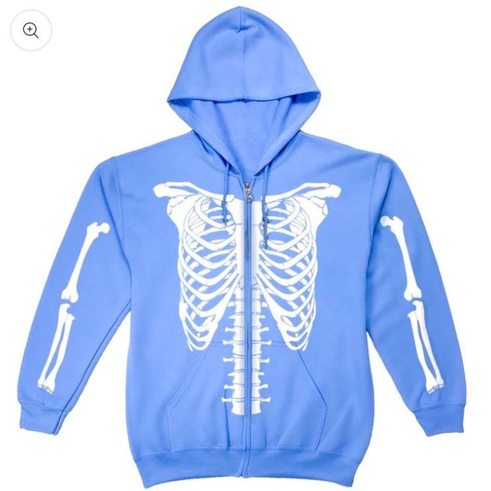 skeleton bones zip up jacket blue